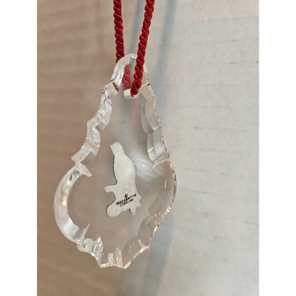 Reed and Barton Lead Crystal Ornament Sterling Silver Partridge Bird  red rope - Picture 3 of 6
